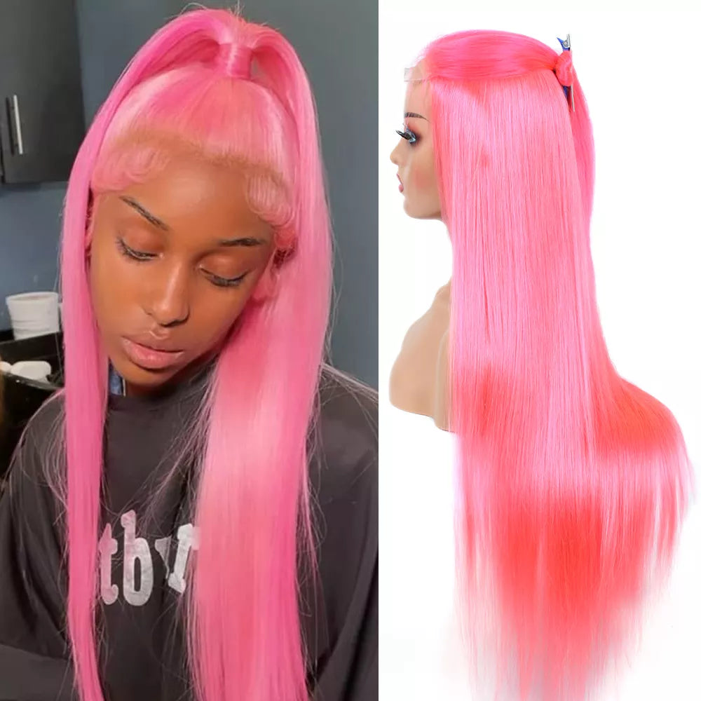 Pink Straight Frontal Wig